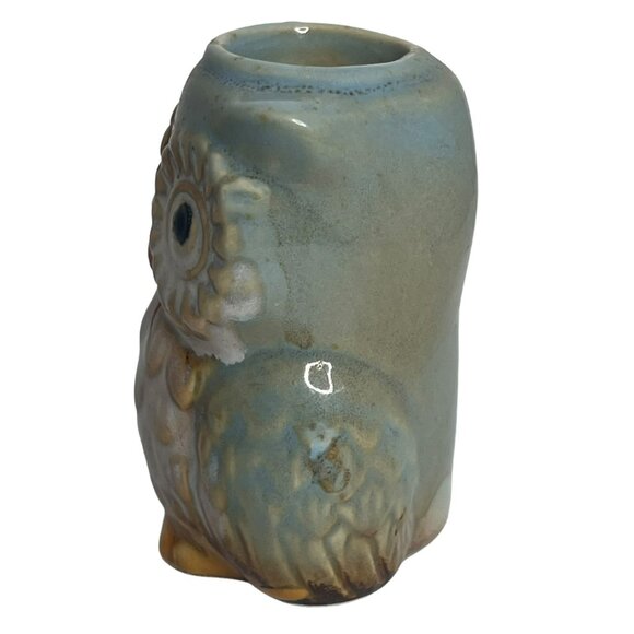 Blue Ceramic Owl Toothpick Holder Brown Accents Decorative Kitchen Charm 3” - Picture 3 of 8